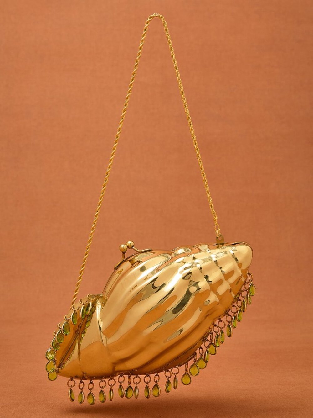 Vin. for FWRD Conch Clutch in Peridot gold seashell hard case purse